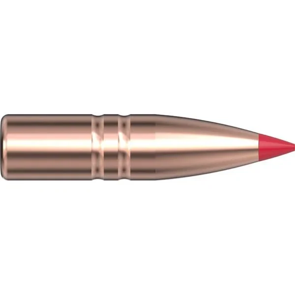 Hornady CX Bullets, side view of copper-colored bullet with grooves and red polymer tip