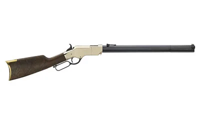 HENRY H11 ORGINAL CARB, right-side view with brass receiver, dark wood stock and lever action