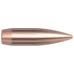 Hornady Aeromatch Rifle Bullets SEQUENTIAL, side view of copper-colored pointed bullet