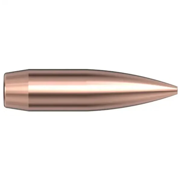 Hornady Aeromatch Rifle Bullets SEQUENTIAL, side view of copper-colored pointed bullet