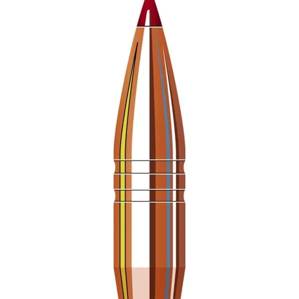 Hornady CX Bullets, cutaway-style front view of a pointed copper-coloured bullet