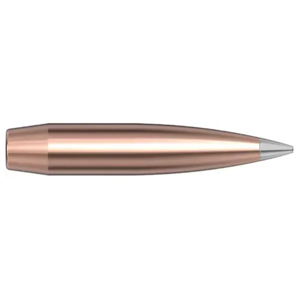 Hornady Aluminum A-Tip Match Rifle Bullet, side view with copper body and silver pointed tip
