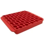 Hornady Magnum Reloading Block, red angled top view with rows of circular openings