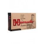 Hornady Custom Rifle Ammunition tan and black cartridge box, front view