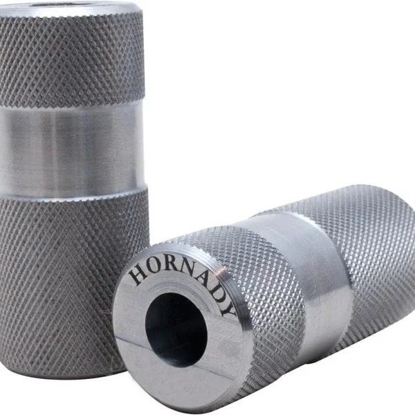 Hornady Cartridge Gauge 6mm Creedmoor, silver metal gauges with knurled ends and front opening