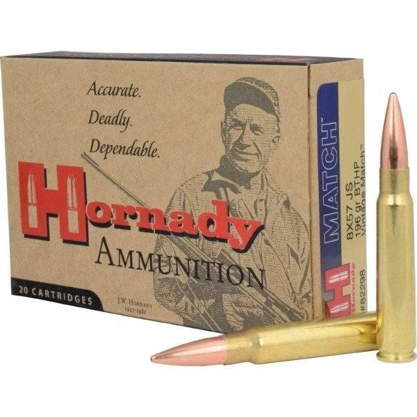Hornady Mfg Hornady Vintage Match Rifle Ammunition 8x57mm 196 gr BTHP 2500 fps 20/ct