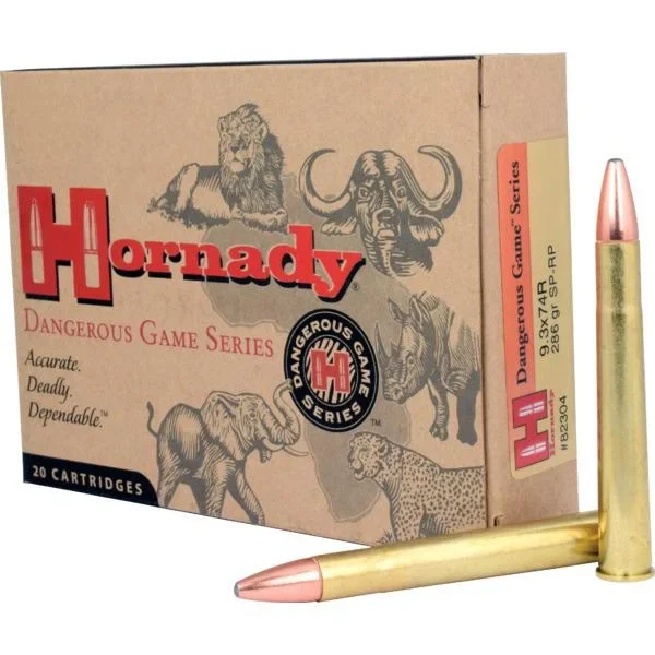 Hornady Mfg Hornady Dangerous Game Rifle Ammunition 9.3x74R 286 gr SP-RP 2360 fps 20/ct