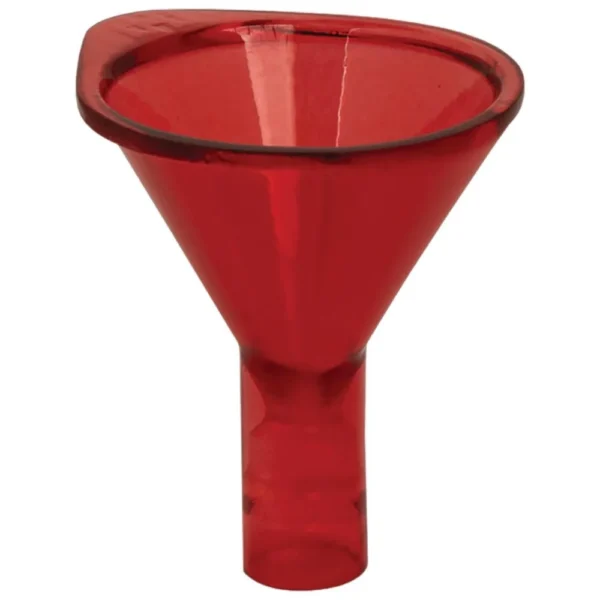 Hornady Basic Powder Funnel, red angled front view with wide mouth and narrow stem
