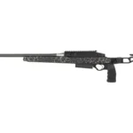 Seekins Element Hunter, left-side view with black finish, long barrel and skeletonized stock