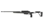 Seekins Element Hunter, left-side view with black finish, long barrel and skeletonized stock