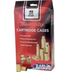 Hornady Unprimed Brass Rifle Cartridge Cases red box with loose brass cases in front