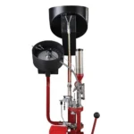 Hornady Lock-N-Load Bullet Feeder, red and black feeder assembly in front view