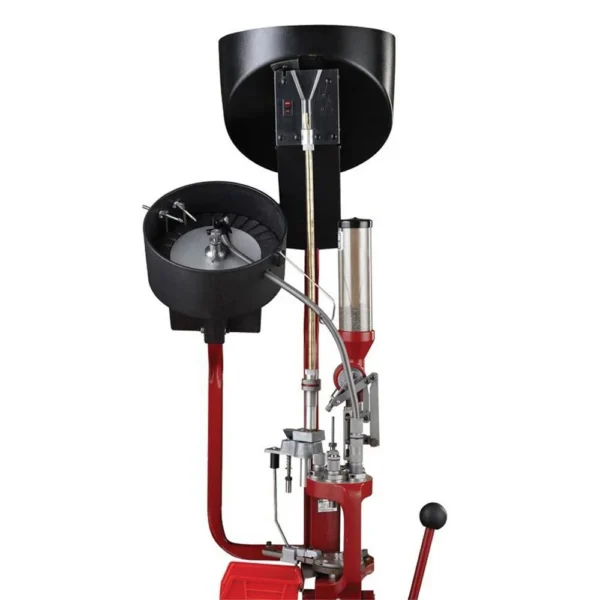 Hornady Lock-N-Load Bullet Feeder, red and black feeder assembly in front view