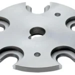 Hornady Lock-N-Load AP Shellplate silver circular shellplate in top view with six cutouts