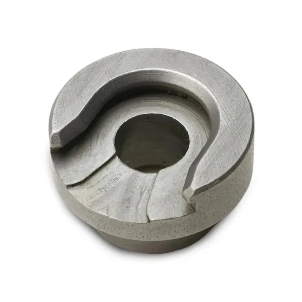 Hornady Reloading Shell Holder #51, angled top view of round silver metal holder