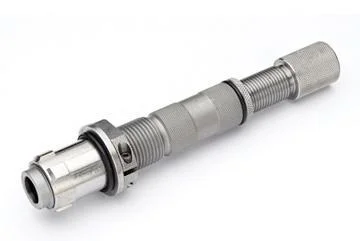 primary-31161 Hornady Lock-N-Load Bullet Feeder Pistol Die in silver metal with threaded sections, angled view