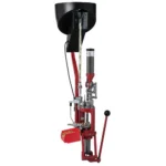 Hornady Lock-N-Load Automatic Case Feeder, front view with black hopper and red press