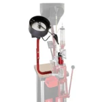 Hornady Lock-N-Load rifle bullet feeder, black bowl and red bracket mounted on a press