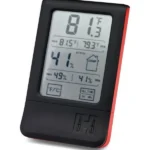 Hornady Digital Hygrometer, black and red front view with LCD temperature and humidity display