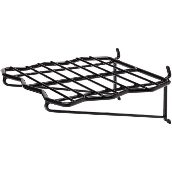 Hornady Square-Lok Wire Shelf 9x9 Black, angled view with wire grid and mounting hooks