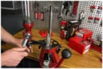 Hornady Lock-N-Load Powder Measure Bracket for Hornady Iron Press, mounted bracket in use