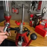 Hornady Lock-N-Load Powder Measure Bracket for Hornady Iron Press, mounted bracket in use
