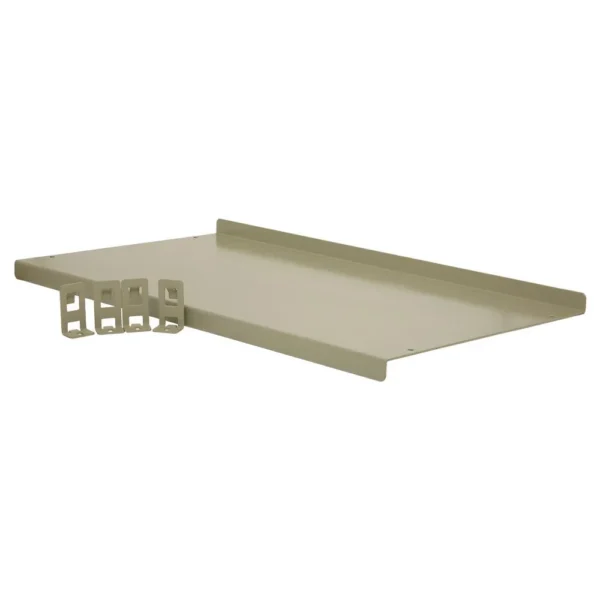 Hornady Ready Vault Shelf Kit, beige shelf with raised edges and slotted mounting bracket