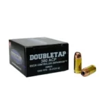 Double Tap Controlled Expansion Handgun Ammunition with black box and two brass cartridges