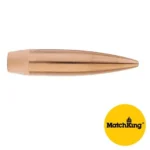 Sierra MatchKing 6mm 105gr HPBT/CN bullet, copper-coloured side view with pointed tip