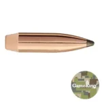 Sierra GameKing rifle bullet, copper-colored side view with pointed lead tip