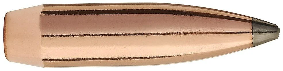 primary-31477 Sierra GameKing copper-coloured rifle bullet, enlarged side view with pointed tip and exposed base