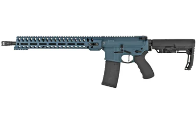 Patriot Ordnance Factory POF Wonder rifle, right-side view with blue receiver and black furniture