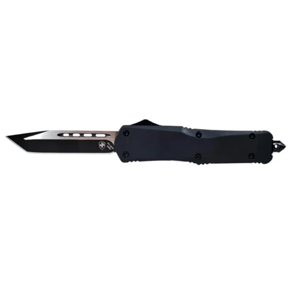 Templar Knife Large Black Rubber Knife side view with black tanto blade and textured handle