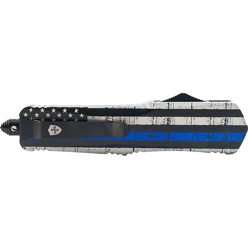 primary-31683 Templar Knife Small Knife Back The Blue, closed side view with flag pattern and blue stripe