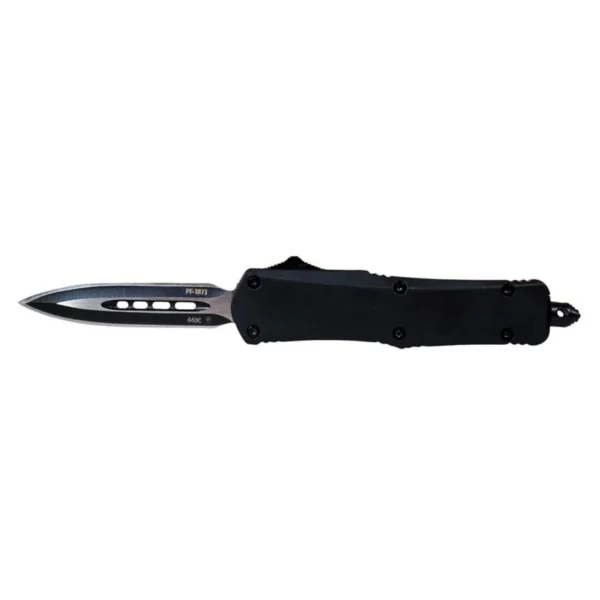 Templar Knife Small Black Rubber Knife, side view with black dagger blade extended