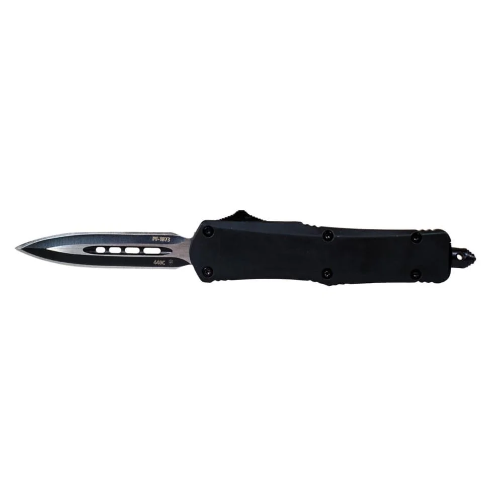 primary-31688 Templar Knife Small Black Rubber Knife, side view with black dagger blade extended