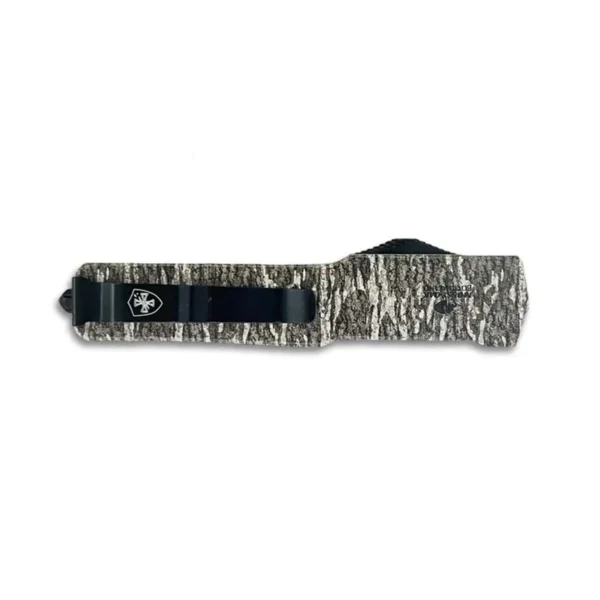 Templar Knife Premium Weighted Small Knife, closed side view with camouflage handle and black clip