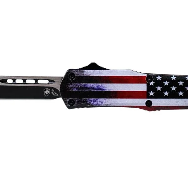 Templar Knife Small US Tanto Black, side view with black blade and American flag handle