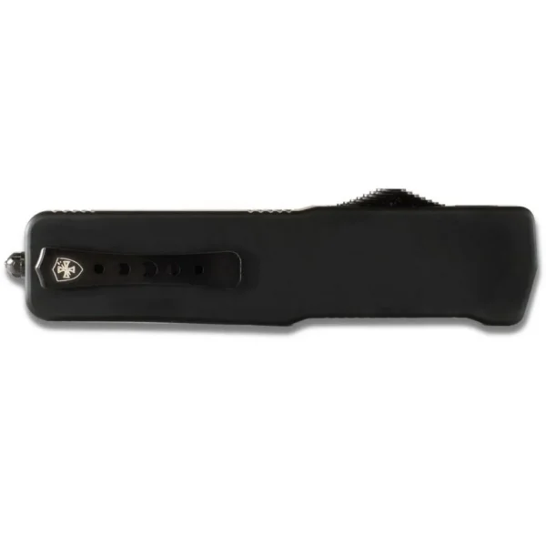 Templar Knives Premium Weighted Automatic Knife, black closed side view with pocket clip