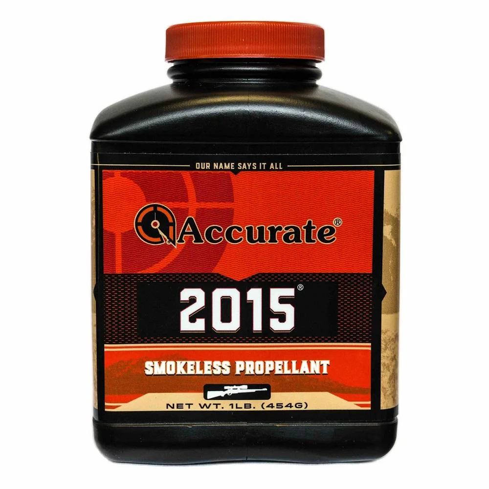 primary-31754 Accurate 2015 rifle powder, front view of black bottle with red cap and red label
