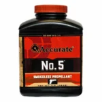 Accurate No. 5 handgun powder, black bottle with red cap and red-and-black front label