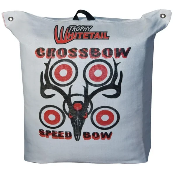Big Shot Trophy Whitetail Target Bag, gray front with deer and red bullseye graphics