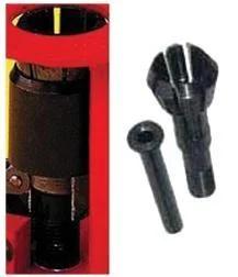 MEC Super Sizer Die Set Converter, black die parts beside a partial red press