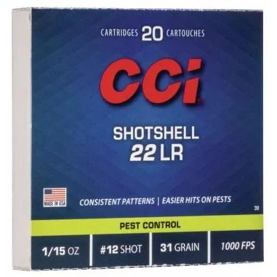 CCI Rimfire Shotshell Ammunition .22 LR 1/15 oz #12 31 gr 1000 fps 2000/ct (100-20/ct)