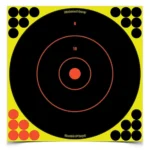 Birchwood Casey Shoot-N-C Bull's Eye Targets, front view with black bull's-eye and corner dots