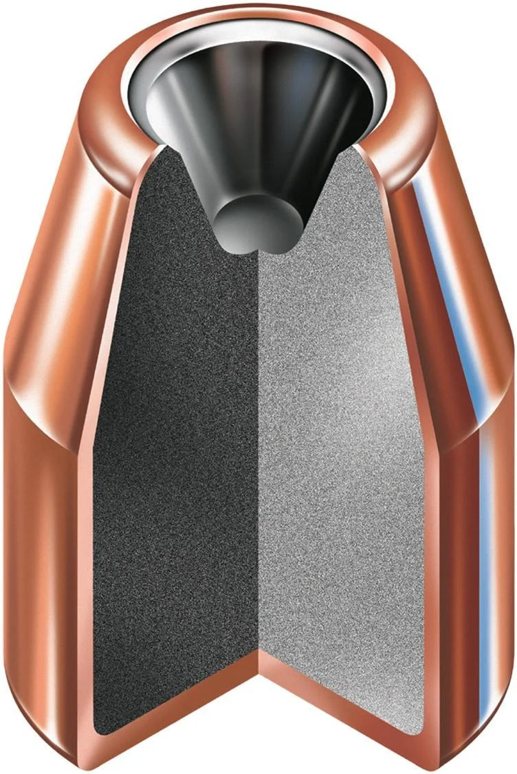 primary-31880 Hornady HAP Handgun Bullets, copper-coloured cutaway view showing hollow point and grey core