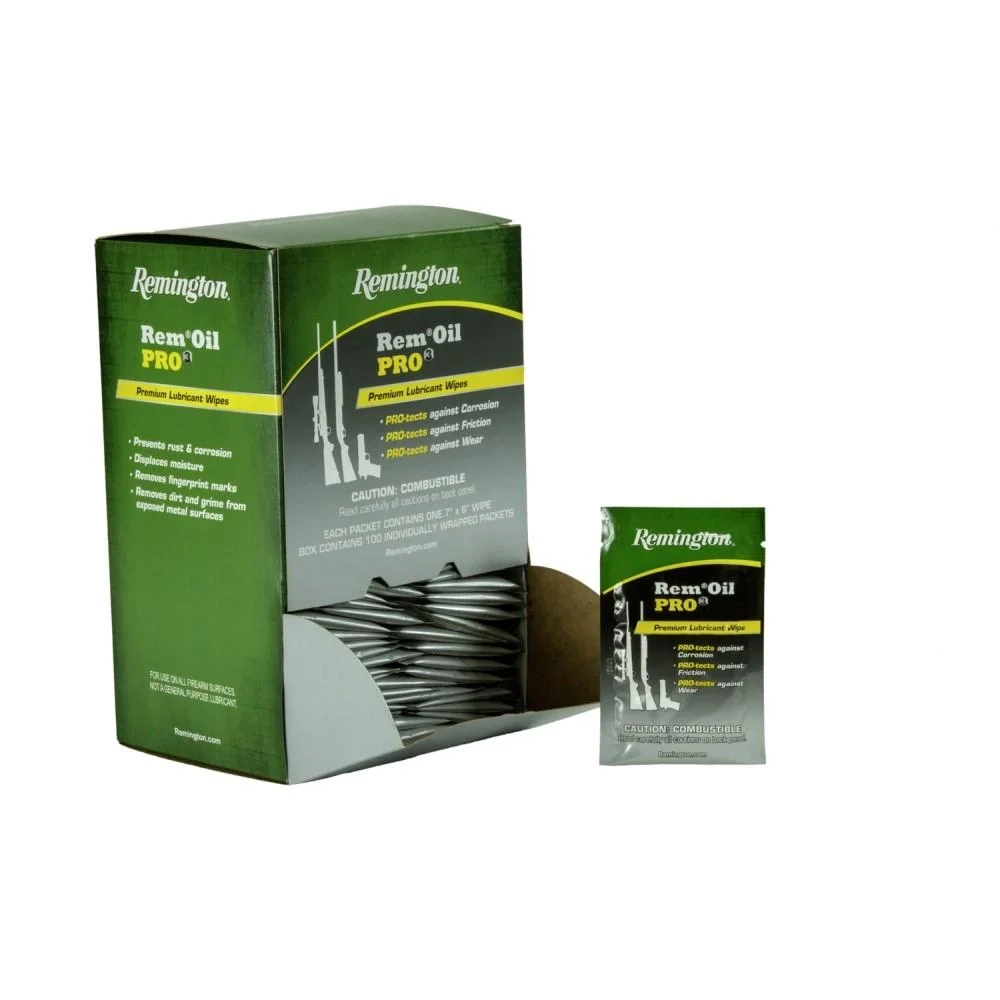 primary-31955 Remington Pro3 Premium Lubricant & Protectant Wipes green display box and wipe packet