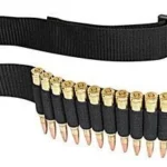 Allen Rifle Cartridge Belt, black belt laid open with brass-tipped cartridges in elastic loops