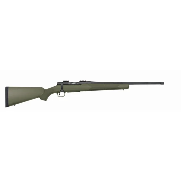 Mossberg Patriot Rifle, right-side profile with OD green stock, black action and fluted barrel