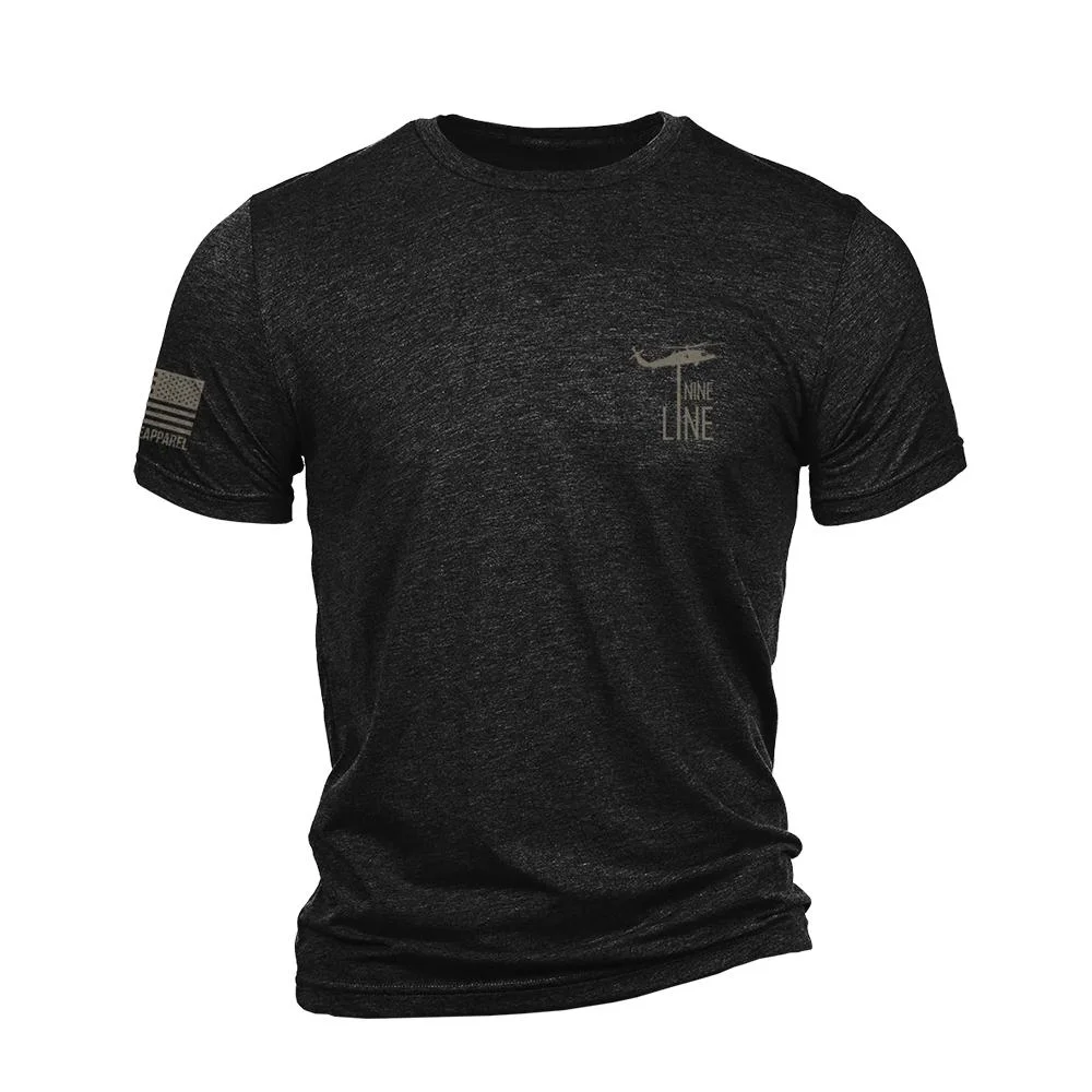 primary-32082 Nine Line Tactical Trash Panda Tri-Blend T-Shirt in black, front view with chest and sleeve graphics